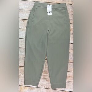 NWT Zara Ribbed Olive Green Pull On Pants Size Large